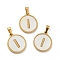 PVD Vacuum Plating 304 Stainless Steel with White Shell Pendants, Golden, Flat Round with Letter Charm, Letter.I, 18x16x1.5mm, Hole: 3x6mm