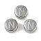 Anti-Tarnish 304 Stainless Steel Beads, Flat Round with Letter, Stainless Steel Color, Letter N, 7x3.8mm, Hole: 1.8mm