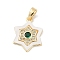 Brass Micro Pave Cubic Zirconia Pendants, with Shell, Hexagon Charms, Dark Green, 17x13x3mm, Hole: 4x2mm