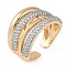 Brass Micro Pave Clear Cubic Zirconia Multi-layer Open Cuff Ring for Women, Real 18K Gold Plated, 15.5mm, Adjustable