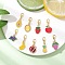 9Pcs Fruits Alloy Enamel Pendant Decorations, with Zinc Alloy Lobster Claw Clasps, Golden, 33~35mm