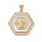 Brass Micro Pave Cubic Zirconia Pendants, with Shell Charms, Virgin Mary, Real 18K Gold Plated, Hexagon, 23.5x23.5x3.5mm, Hole: 3.5x4mm