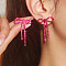 Brass Rhinestone Stud Earrings, Bowknot, Rose, 44x27mm