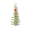Christmas Theme Copper Wired Glass Pendants, with Brass Star, Christmas Tree, Golden, 42x15mm, Hole: 4mm