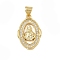 Brass Micro Pave Cubic Zirconia Pendants, Religion, Oval, Real 18K Gold Plated, 21.5x14x2.5mm, Hole: 4.5x3.5mm