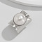 Alloy with Plastic Pearl Finger Rings, Half Round, Statement Rings, Platinum, 18mm
