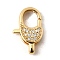 Brass Clear Cubic Zirconia Lobster Claw Clasps, Oval, Real 18K Gold Plated, 21x12.5x5mm, Hole: 5x2mm