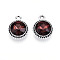 K5 Glass Pendants, Flat Round, Faceted, with Alloy Findings, Platinum, Coconut Brown, 17~17.7x14x5.2~6mm, Hole: 2mm