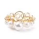 Anello a polsino aperto con corona intrecciata con perle di conchiglia RJEW-TA00037-5