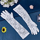CRASPIRE Long White Lace Gloves Floral Lace Gloves for Wedding Opera Party 1920s Flapper Gatsby Accessories Velvet Stretchy Elbow Gloves Length 16.7” for Wedding Evening Prom Party Dinner AJEW-WH0248-18-5