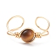 Natural Tiger Eye Round Beaded Open Cuff Ring RJEW-TA00041-01-1