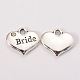 Wedding Theme Antique Silver Tone Tibetan Style Heart with Bride Rhinestone Charms X-TIBEP-N005-12-2