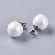 Electroplate Shell Pearl Ball Stud Earrings EJEW-I209-04-12mm-2