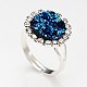 Adjustable Druzy Round Resin Silver Color Plated Brass Finger Rings RJEW-JR00138-02-1