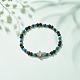 Natural & Synthetic Mixed Gemstone Beaded Stretch Bracelet with Clear Cubic Zirconia Cross for Women BJEW-JB08247-03-2