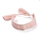 Bracelet tressé en polycoton (coton polyester) word love avec breloque pompon BJEW-F429-07-1