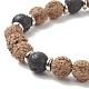 Tête bouddhiste en alliage de pierres précieuses et bracelet extensible en perles de bois pour femme BJEW-JB09151-4