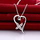 Silver Plated Brass Cubic Zirconia Heart with Flower Pendant Necklaces NJEW-BB06031-A-3