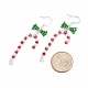 Bastoncino di zucchero natalizio con perline di vetro e orecchini pendenti con fiocco EJEW-TA00080-4