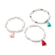 3 pièces 3 couleurs pierre de lave naturelle et zircone cubique bracelets extensibles perlés sertis avec et breloque gland BJEW-JB07599-2