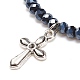 Glass Round Beaded Stretch Bracelet with Alloy Cross Charm for Women BJEW-JB08509-5