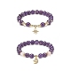 Set di 2 braccialetti elastici con perline di ametista naturale e quarzo rosa in stile 2 pz BJEW-JB09020-4