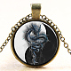 Feng Shui Yin Yang with Dragon Pattern Flat Round Glass Pendant Necklaces NJEW-N0051-010T-01-1