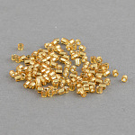 Grado a perline di semi di vetro, esagono (due tagli), argento rivestito, goldenrod, 2x1.5~2mm, Foro: 0.5 mm, circa 21000pcs/scatola