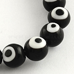 Круглый ручной сглаза Lampwork бисер пряди, чёрные, 8 мм, отверстие : 1 мм, около 48 шт / нитка, 13.7 дюйм