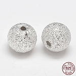 Perles rondes en argent sterling texturées, couleur d'argent, 925mm, Trou: 10mm