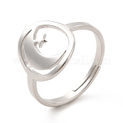 201 Stainless Steel Moon & Star Adjustable Ring for Women RJEW-F131-07P