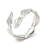 ステンレス鋼のオープンカフリング201個  女性のための葉の指輪  ステンレス鋼色  usサイズ6 3/4(17.1mm)  5~10mm RJEW-E063-50P