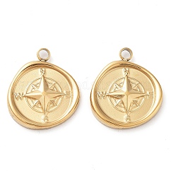 Colgantes de acero inoxidable 304, encanto de brújula, revestimiento de iones (ip), real 14k chapado en oro, 17.5x15x2.4mm, agujero: 2 mm