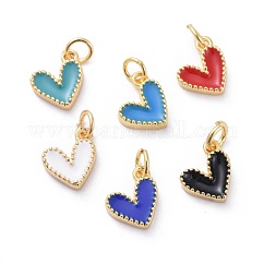 Ciondoli in smalto, con accessori di ottone,  cadmio& piombo libero, cuore, vero placcato oro 18k, colore misto, 9x7x2.5mm, Foro: 2.5 mm