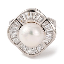Fiore placcato 925 anello regolabile in argento sterling con zirconi cubici trasparenti&nbsp;RJEW-C110-06P