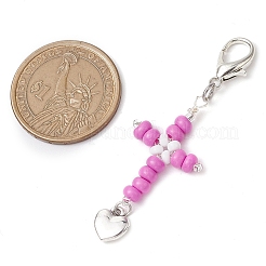 Colgante decorativo con cuentas de semillas de vidrio en forma de cruz&nbsp;HJEW-MZ00111