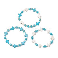 3 pulsera elástica con cuentas de turquesa sintética para hombres y mujeres.&nbsp;BJEW-JB12373