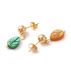 Colgante de hoja de concha sintética collares de doble capa y aretes colgantes&nbsp;SJEW-F217-04G