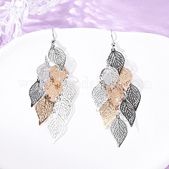 Boucles d'oreilles pendantes en forme de feuille en acier inoxydable 430&nbsp;EJEW-A137-10M