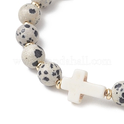 Pulseras elásticas redondas con cuentas de jaspe dálmata natural&nbsp;BJEW-JB13450