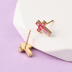 Boucles d'oreilles à tige en laiton et émail avec croix&nbsp;EJEW-I322-03G