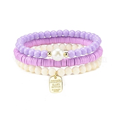 3 braccialetti elastici da surfista in argilla polimerica fatti a mano con perle di vetro&nbsp;BJEW-JB08072