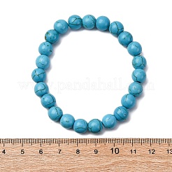 Bracelets extensibles en perles rondes turquoise synthétique&nbsp;BJEW-F203-02