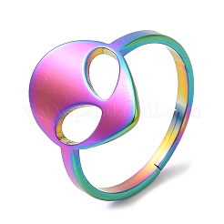 Anello regolabile con faccia aliena in acciaio inossidabile 304 placcato ionico (ip) per donna&nbsp;RJEW-M149-13RC