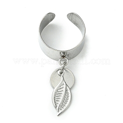 8 Stück 4 Stil 304 Edelstahl offene Manschette Fingerringe mit Blatt Charms&nbsp;RJEW-AB00008