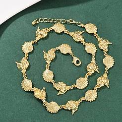Sommer Strand Messing Muschel & Muschel Form Gliederkette Halsketten&nbsp;NJEW-L051-01G