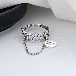 Chaîne à bordure ronde plate 925 bague réglable en argent sterling pour femme&nbsp;FS-WG6366E-01