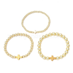 3 bracciale elastico con perline rotonde in ematite sintetica non magnetica galvanizzata per donna&nbsp;BJEW-JB11943