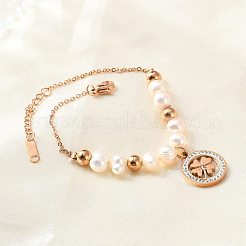 Braccialetti con ciondolo a forma di trifoglio in acciaio inossidabile 304 per donna&nbsp;BJEW-A036-26G
