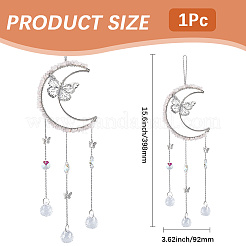Natürliche Rosenquarzsplitter und hängende Ornamente aus Metall mit Mond und Schmetterling&nbsp;AJEW-WH20080-03A